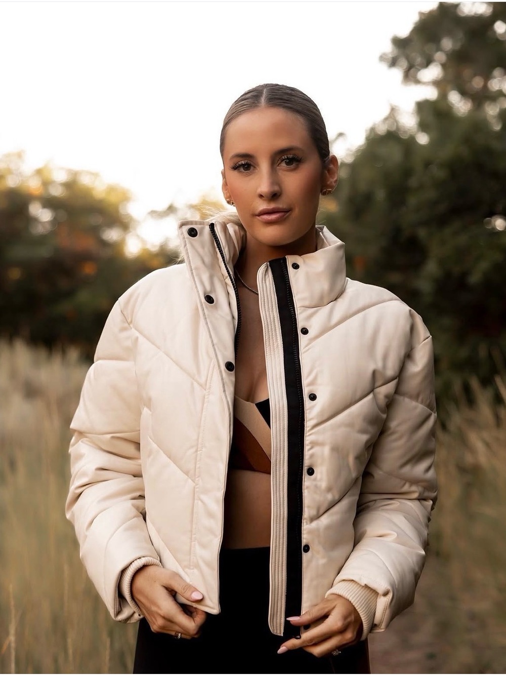Cropped Cream Quilted Puffer Jacket - Lightweight Warmth